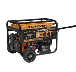 Генератор бенз.  CARVER PPG- 8000E-3 (LT-190F, 6,0/6,5кВт,220/380В,бак25л, эл.ст., колеса/рук.,медь)